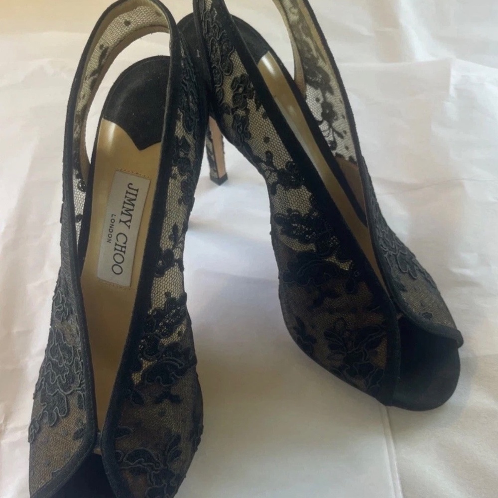 $1100 JIMMY CHOO SHAR SUPER SEXY FLORAL LACE Slingback HEELS SHOES 39.5/38.5 - Picture 6 of 10
